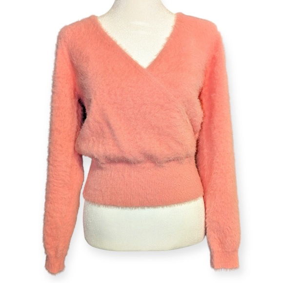 Anthropologie Lili Sidonio Fuzzy Wrap Crop Sweater, Pink, Women's Small - Picture 5 of 8